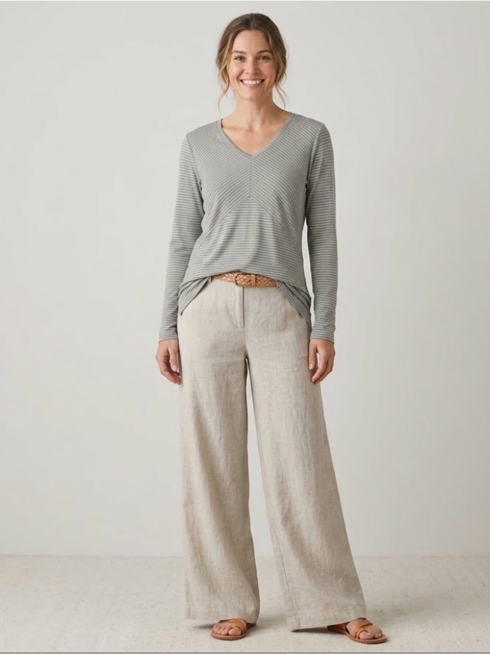Cut Loose Tunic Top Women's Medium Gray Striped Angled Lagenlook Long Sleeve